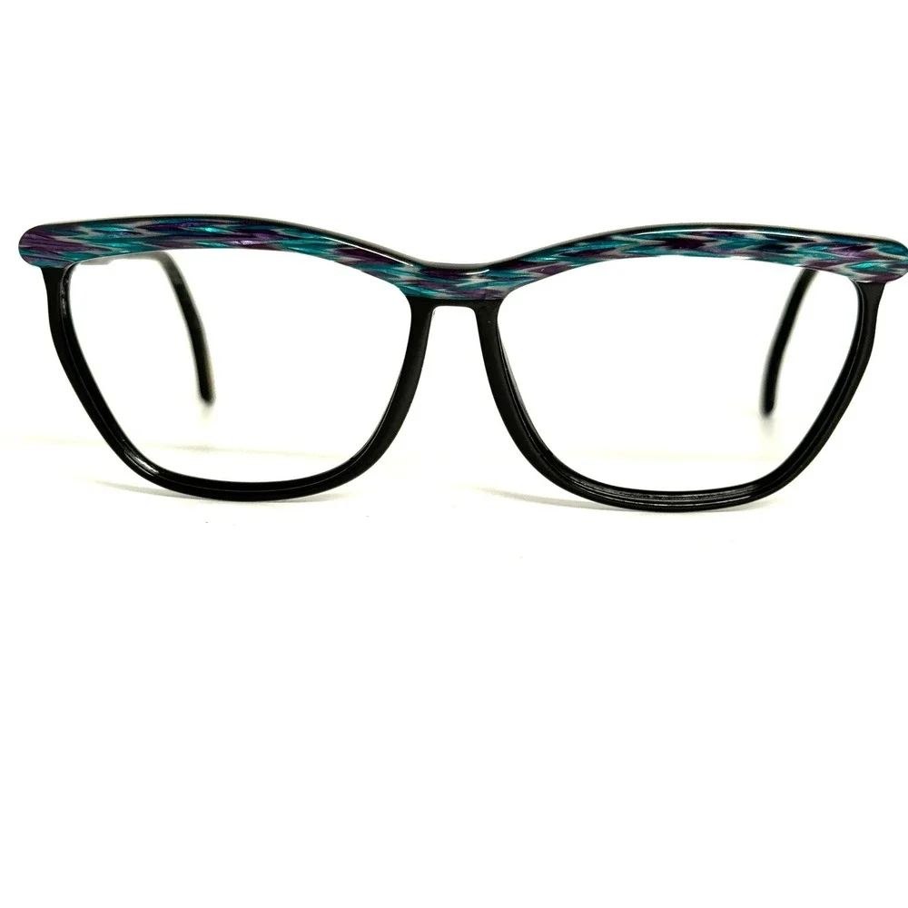Versace Vintage Cat Eye Eyeglasses Black Teal Purple‎ Patterned H5594